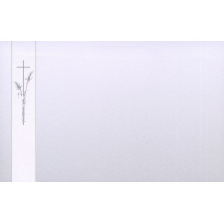 Carte remerciement décès sur fond gris avec croix catholique et épis de blé dans bandeau blanc Decorte 6582