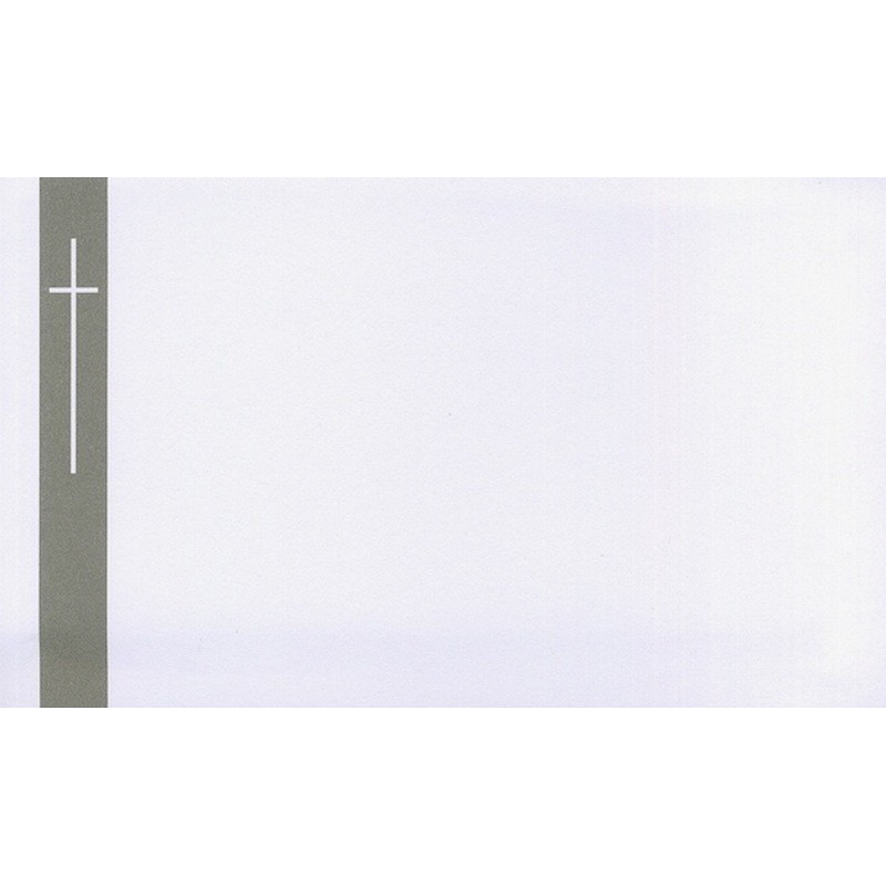 Carte remerciement décès croix catholique blanche dans bandeau gris avec ajout photo possible Decorte 6428