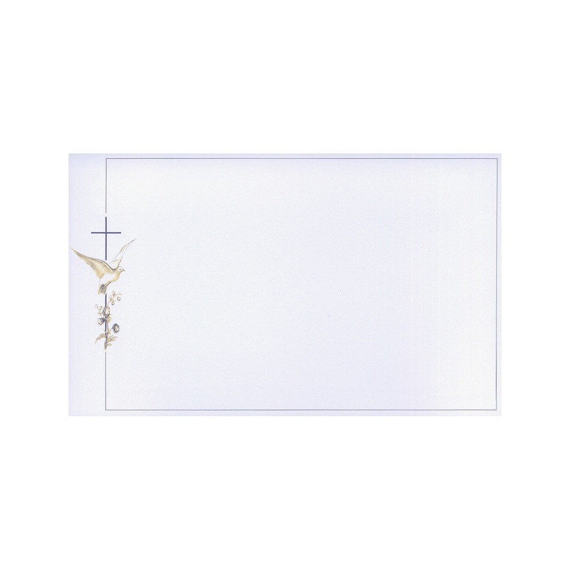 Carte remerciement décès colombe en vol croix catholique bleu nuit et fleurs des champs Decorte 6429