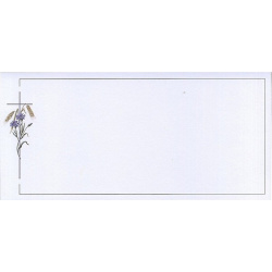 Carte remerciement décès fleurs bleuets, épis de blé, croix catholique violette et liseré gris avec ajout photo possible Buromac