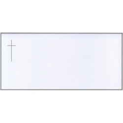 Carte remerciement décès blanche avec cadre gris, croix catholique grise et ajout possible photo Buromac 644.018