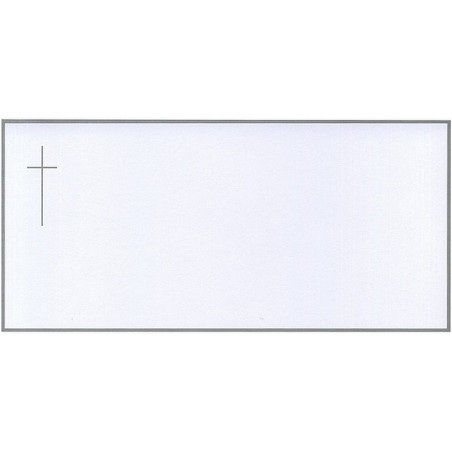 Carte remerciement décès blanche avec cadre gris, croix catholique grise et ajout possible photo Buromac 644.018