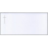 Carte remerciement décès blanche avec cadre gris, croix catholique grise et ajout possible photo Buromac 644.018