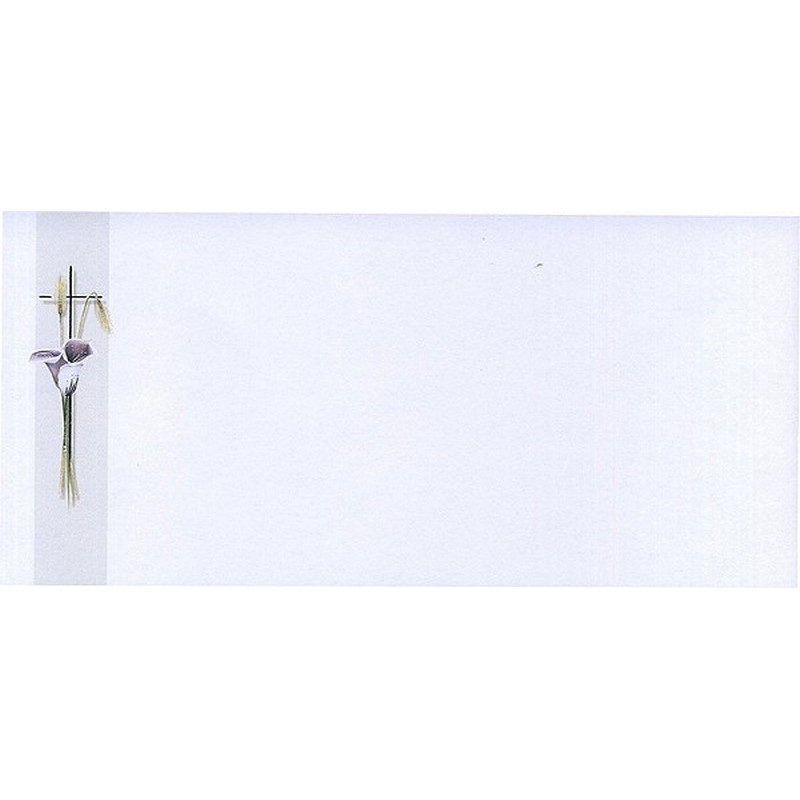 Carte remerciement décès callas, épis de blé et croix catholique en argenture avec ajout photo possible Buromac 644.044