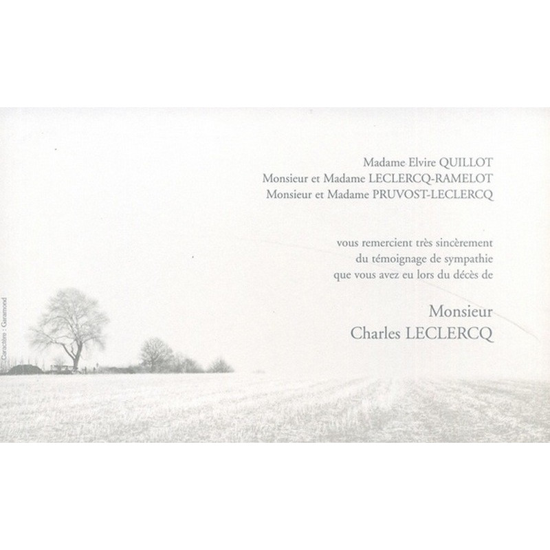 Carte remerciement décès campagne champ arbustes arbres Decorte 6475