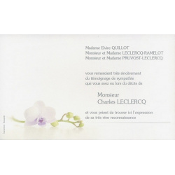 Carte remerciement décès orchidée blanche et cœur violet Decorte 6490