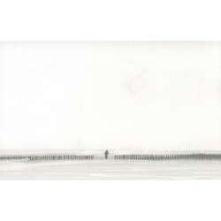 Carte remerciement décès plage déserte avec promeneur bord océan ou mer Decorte 6516