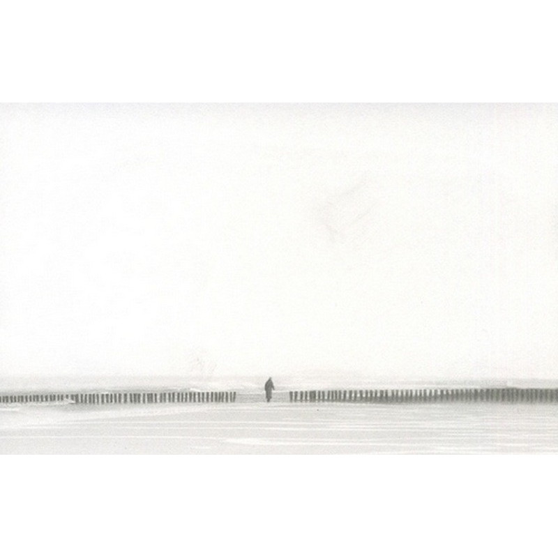 Carte remerciement décès plage déserte avec promeneur bord océan ou mer Decorte 6516