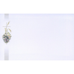 Carte remerciement décès croix catholique, épis de blé et gerbe de roses Decorte 6587