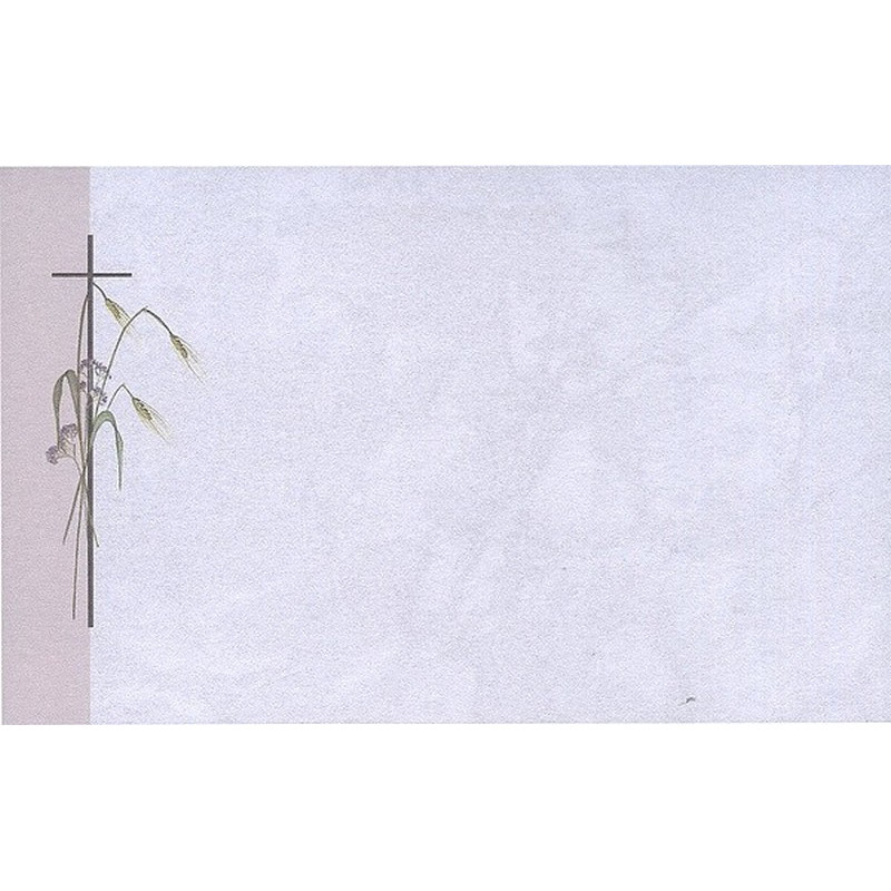 Carte remerciement décès épis de blé, fleurs des champs et croix catholique sur fond marbré Buromac 670.002