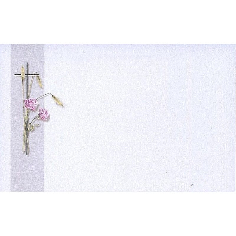 Carte remerciement décès roses, épis de blé et croix catholique argentée Buromac 670.058