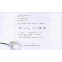 Carte remerciement décès arums blancs et ajout possible d'une photo Buromac 641.151