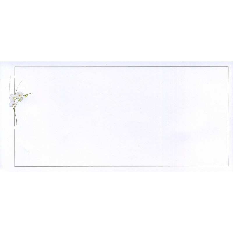 Carte remerciement décès orchidée blanche, croix catholique et liseré gris avec ajout possible d'une photo Buromac 644.137