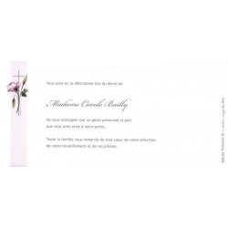 Carte remerciement décès pivoine rose, épis de blé, croix catholique grise et bandeau beige avec ajout photo possible Buromac 64