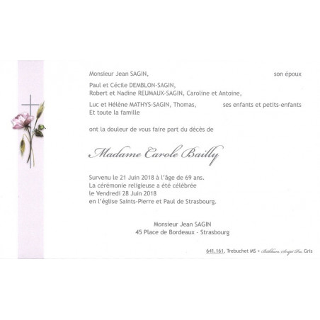 Carte remerciement décès pivoine rose, épis de blé, croix catholique grise et bandeau beige avec ajout photo possible Buromac 64 Carte remerciement décès pivoine rose, épis de blé, croix catholique grise et bandeau beige avec ajout photo possible Buromac 64