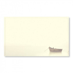 Carte remerciement décès barque en bois sur plan d'eau brumeux Decorte 6421