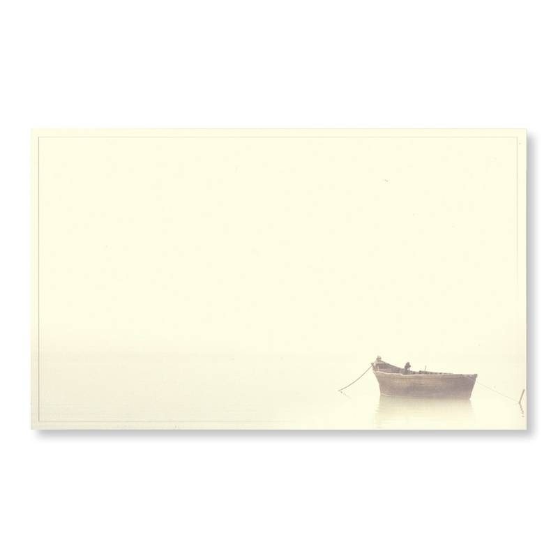 Carte remerciement décès barque en bois sur plan d'eau brumeux Decorte 6421