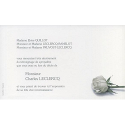 Carte remerciement décès rose blanche et tige verte Decorte 6457