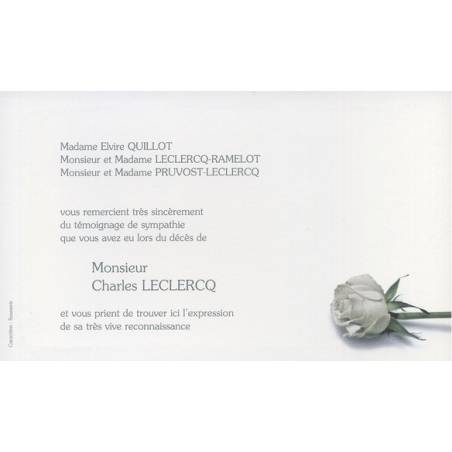 Carte remerciement décès rose blanche et tige verte Decorte 6457 Carte remerciement décès rose blanche et tige verte Decorte 6457