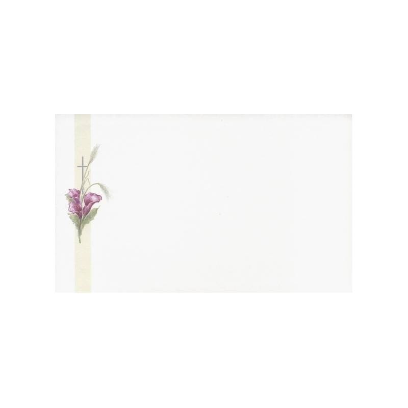 Carte remerciement décès arums violets, épis de blé et croix catholique Decorte 6458