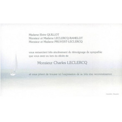 Carte remerciement décès voilier sur océan en filigrane Decorte 6494