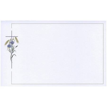 Carte remerciement décès fleurs bleuets, épis de blé, croix catholique violette et liseré gris avec ajout photo possible Buromac
