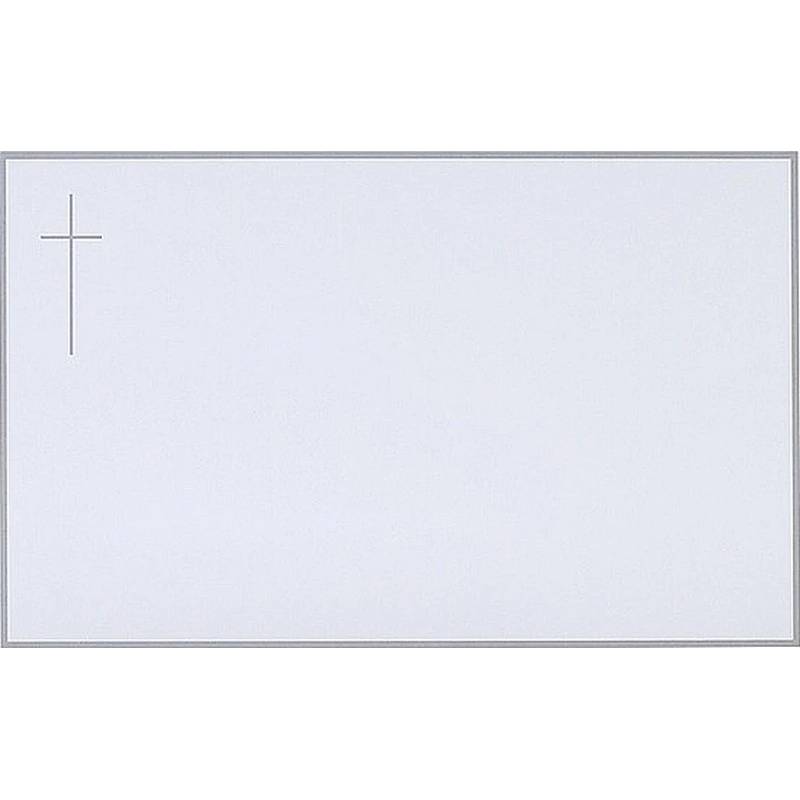 Carte remerciement décès blanche avec cadre gris de 2mm, croix catholique grise et ajout possible photo Buromac 641.018