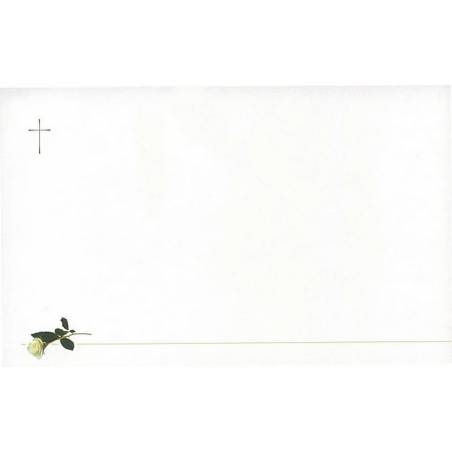 Carte remerciement décès rose blanche, trait couleur or et croix catholique verte Buromac 641.041