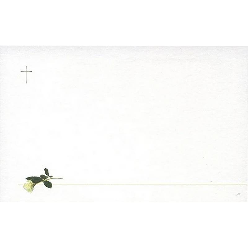 Carte remerciement décès rose blanche, trait couleur or et croix catholique verte Buromac 678.041