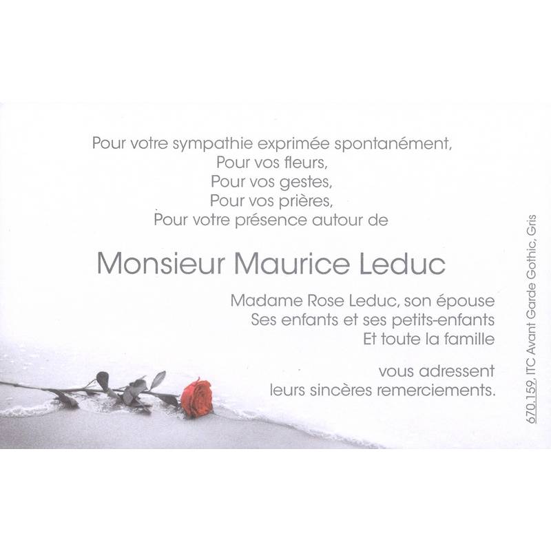 Carte remerciement décès rose rouge sur plage au bord de l'eau Buromac 670.159