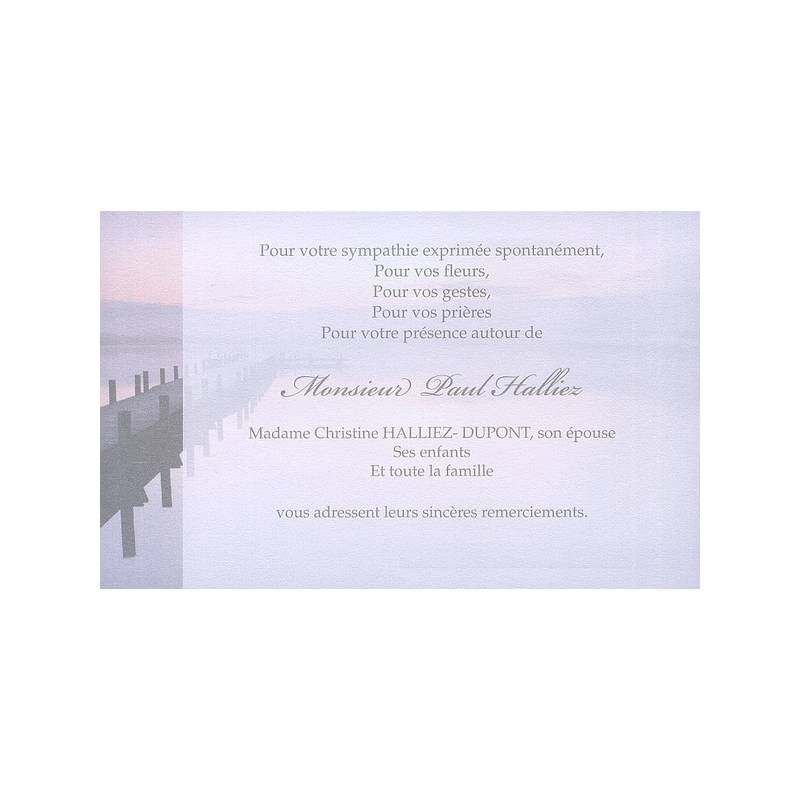 Carte remerciement décès ponton qui se reflète dans l'eau avec coucher de soleil Buromac 670.154