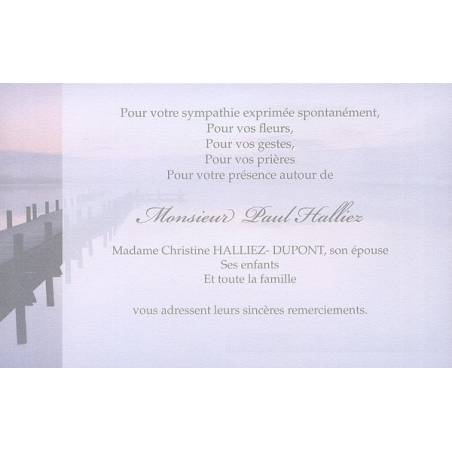 Carte remerciement décès ponton qui se reflète dans l'eau avec coucher de soleil Buromac 670.154 Carte remerciement décès ponton qui se reflète dans l'eau avec coucher de soleil Buromac 670.154