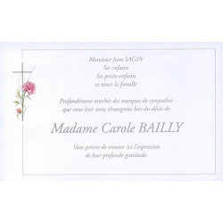 Carte remerciement décès croix catholique, fleur rose avec bouton de rose et fin liseré gris Buromac 670.155