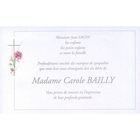 Carte remerciement décès croix catholique, fleur rose avec bouton de rose et fin liseré gris Buromac 670.155 Carte remerciement décès croix catholique, fleur rose avec bouton de rose et fin liseré gris Buromac 670.155