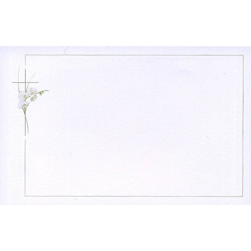 Carte remerciement décès orchidée blanche, croix catholique et liseré gris Buromac 670.137