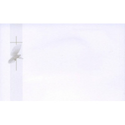 Carte remerciement décès colombe et croix catholique sur carte blanche avec bandeau gris clair Buromac 670.136