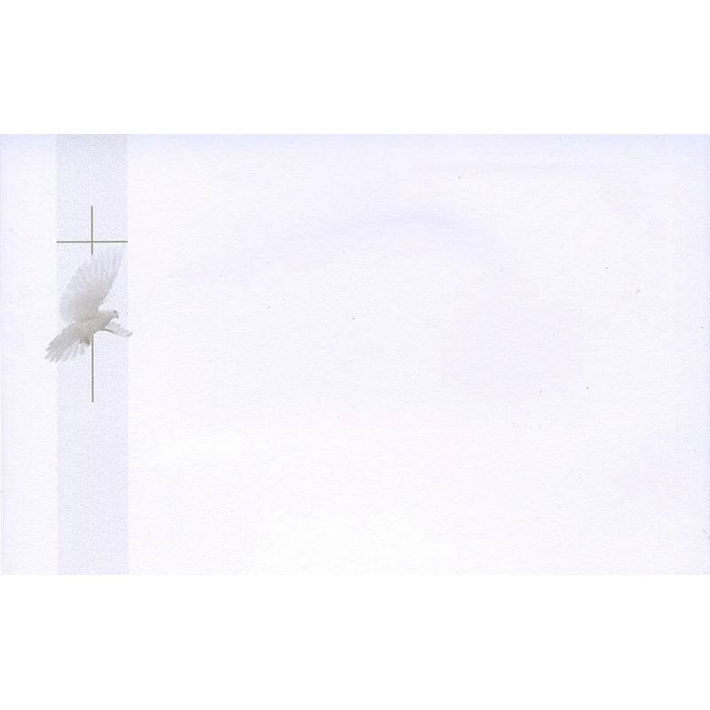 Carte remerciement décès colombe et croix catholique sur carte blanche avec bandeau gris clair Buromac 670.136