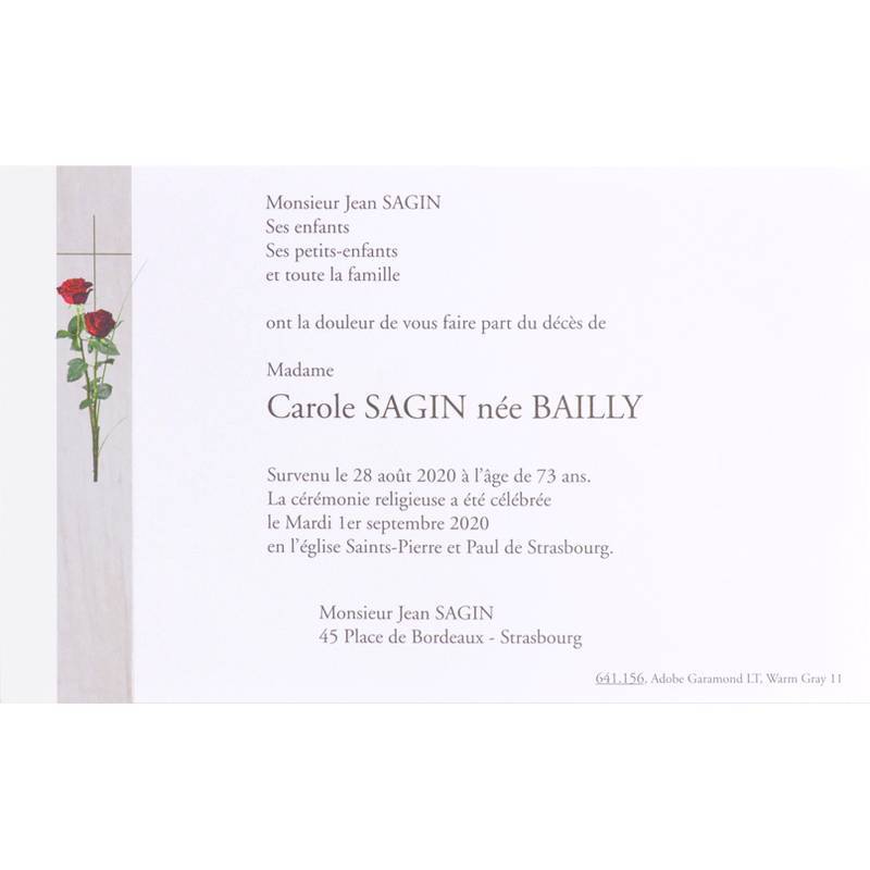 Carte de remerciement décès roses rouges BUROMAC 641.156