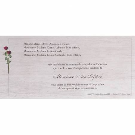 Carte de remerciement décès fleurs rouges BUROMAC 644.157