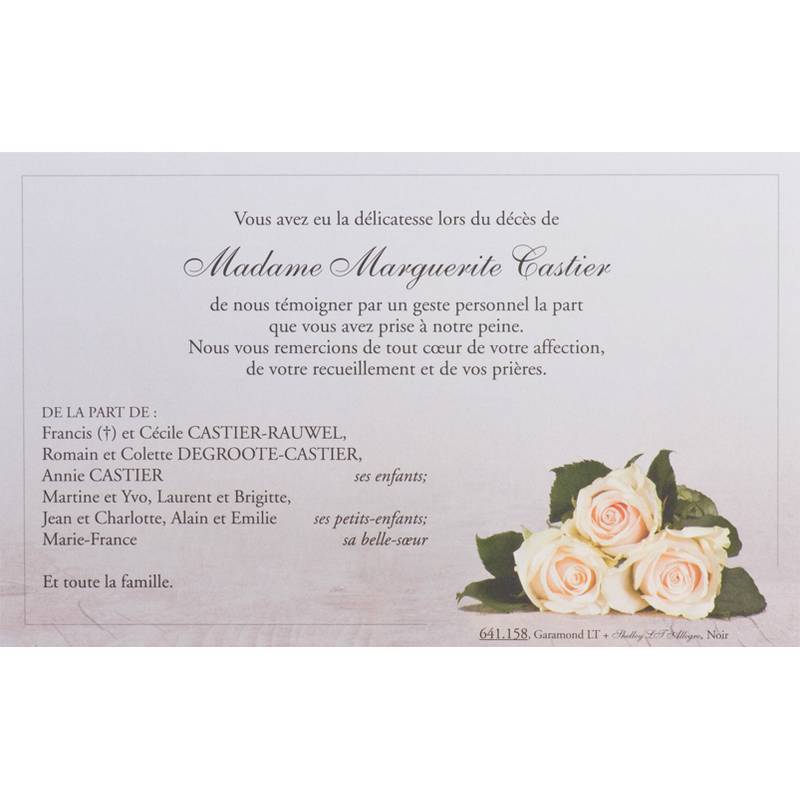 Carte de remerciement décès roses blanches BUROMAC 641.158